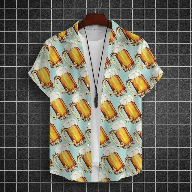 Hawaiian Shirt For Men 3d Beer Printed Short Sleeve Party | SAMAG