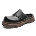 Men's leathers slip on casual shoes summer soft-sole non-slip outdoor walking shoes fashion breathable lightweight semi slippers