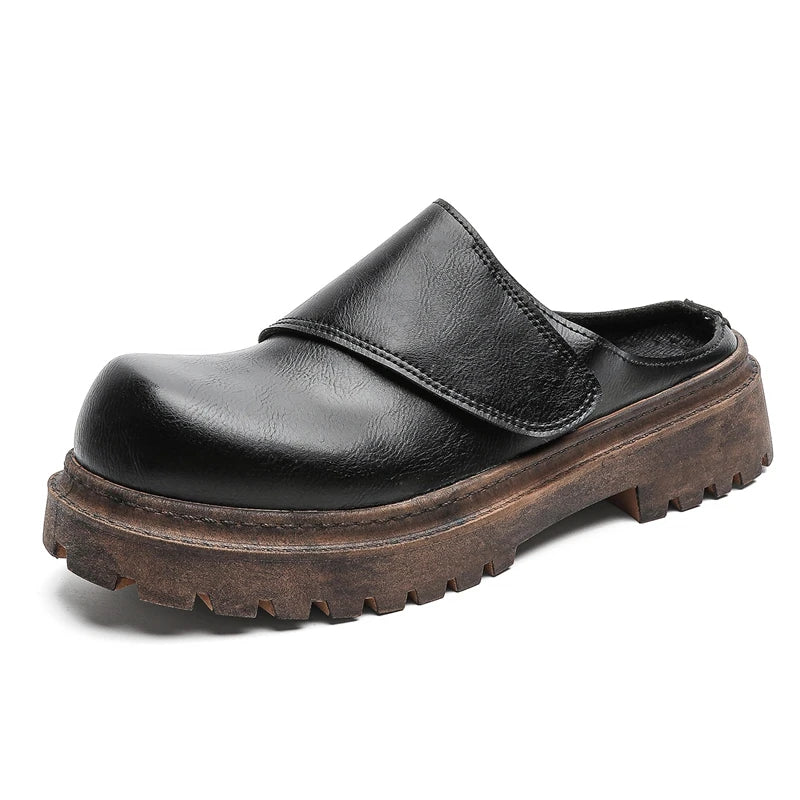 Men's leathers slip on casual shoes summer soft-sole non-slip outdoor walking shoes fashion breathable lightweight semi slippers