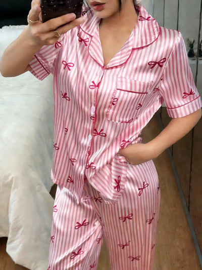 Summer Silk Satin Women Pajamas Set Button Down | SAMAG
