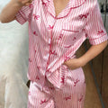 Summer Silk Satin Women Pajamas Set Button Down Top & Pants 2 Pieces Sleepwear Notched Collar Nightwear Loungewear for Women