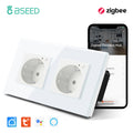 BSEED 1/2/3Gang Zigbee Touch Switch Wall Light Switch With Smart EU Socket Support Google Alexa Tuya Control No Neutral Line