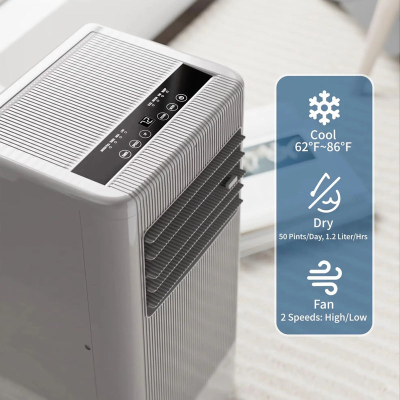 8000 BTU Portable Air Conditioners with Remote Control, 350 Sq.Ft Max. 50dB Portable AC Unit, Dehumidifier, Fan, Sleep, 24H Timer & Installation Kit, ETL Certified, Dark Grey