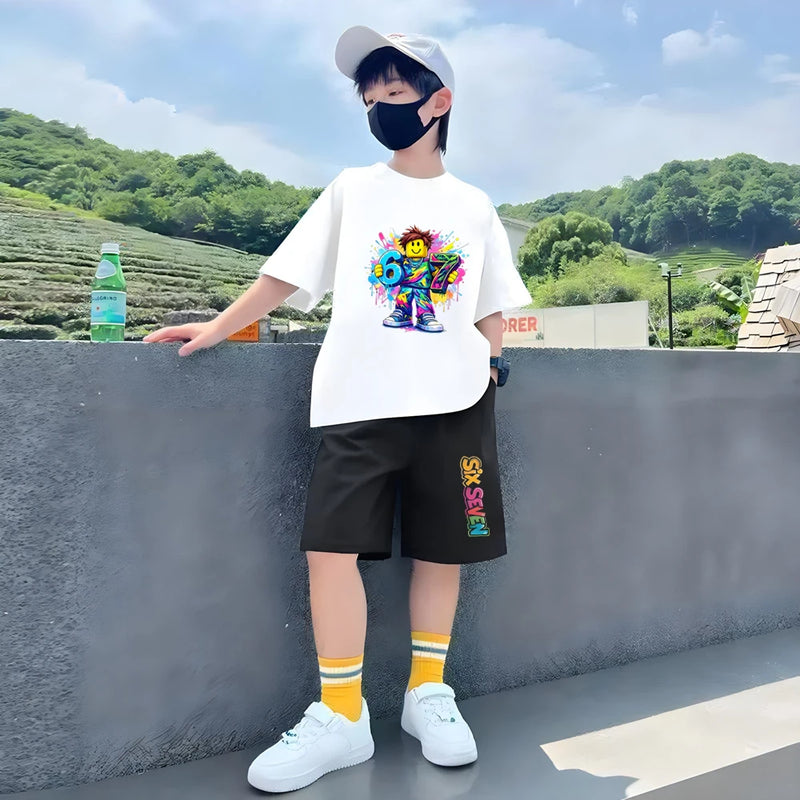 67 Digital Print Children White T - shirt Set - View 2 | SAMAG