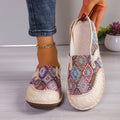 Blue Ethnic Linen Mules for Women - Breathable Non-slip Soft Sole Slip-On Shoes for Elderly Casual Walking