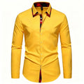 Men's Slim Fit Dress Shirt Plaid Patchwork Collar Long | SAMAG