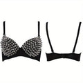 Sexy Rivets Punk Lingerie Underwear,Fashion Metallic Flash Rivet Bra with Wire Free for Women,Nightclub Party Bar Hot Bras