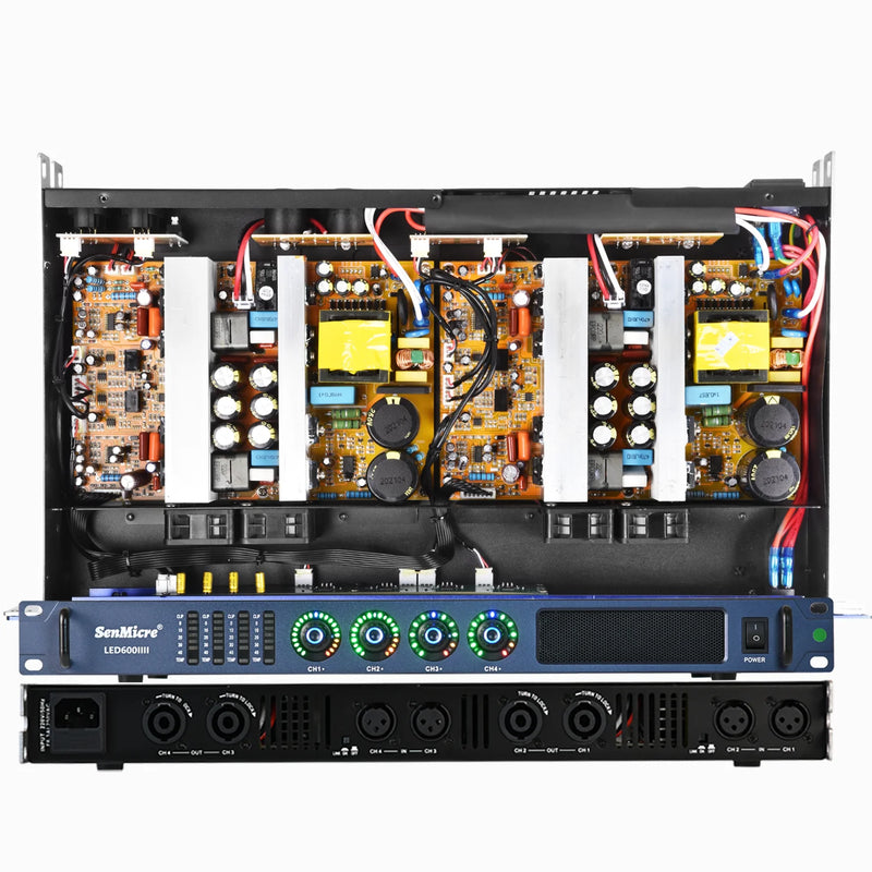 SenMicre LED450 4X450W 8Ohm Professional Digital Power Amplifier 4 Channel Sound Amplifier DJ Subwoofer AMP 4X1200W 4Ohm Class D