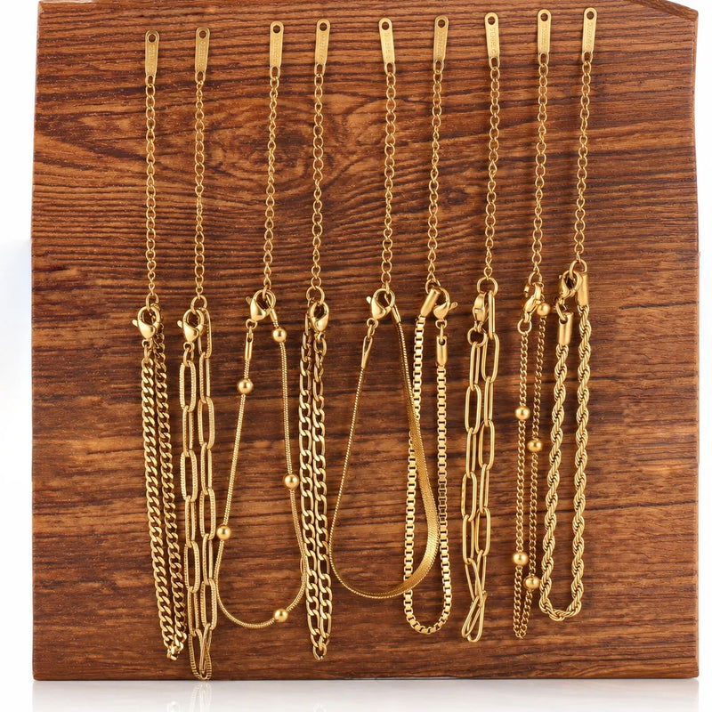 5Pcs Minimalist Chain Bracelets Women Stainless Steel Twist/Paperclip/Cuban Adjustable Stack Jewelry - Visuel 3 | SAMAG