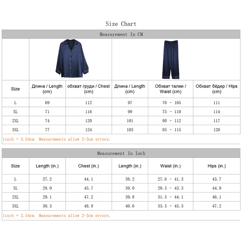Men's 100% Real Silk Pajamas Set for Men Sleepwear Loungewear Long Sleeve Button Down PJ with Pocket Luxury 19 Momme