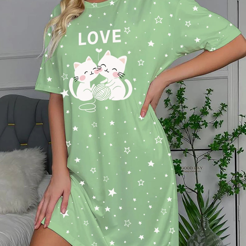 A Lovely Dress for Women Featuring a Cat And Star Letter | SAMAG