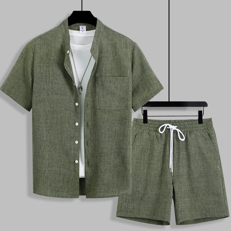 Summer Men's Cotton Linen Texture Stand Collar Short | SAMAG
