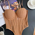 SINGREINY Fashion Solid Corset Lingerie Top Ladies Strap Sheer Mesh Slim Camisole American Retro Backless Beach Sexy Tank Top