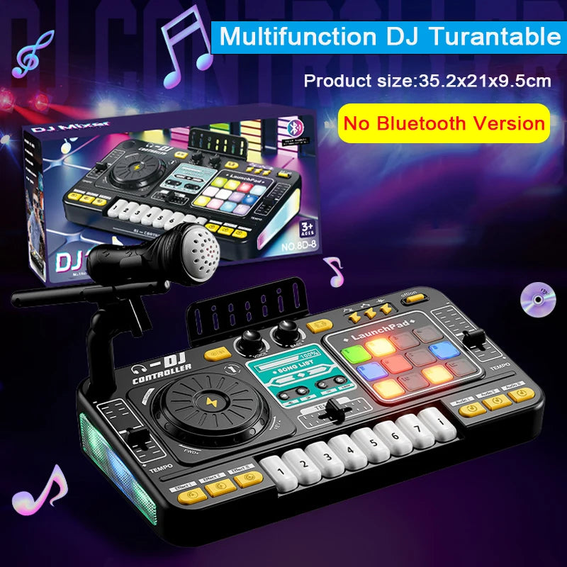 Multifunctional DJ Turntable with Microphone Simulation DJ Mixer Bluetooth Electric DJ Player Music Entertainment Gift for Kids