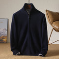 Men 100% Merino Wool Stand-Up Collar Cardigan Casual Knit Business Zipper Coat Autumn Winter Versatile Warm Men Cashmere Jacket