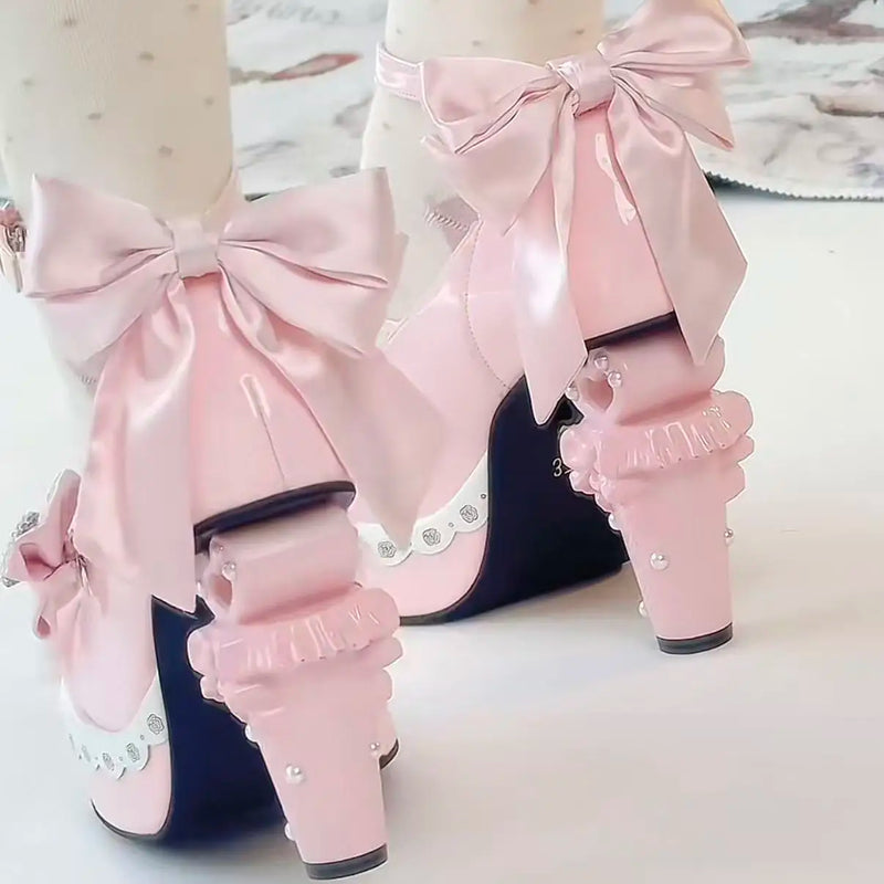 Original Sweet Lolita High Heels Big Size 42 Japanese Style Cosplay Women Leather Shoe Red Rhinestone Street Y2k Shoes Girl Cute