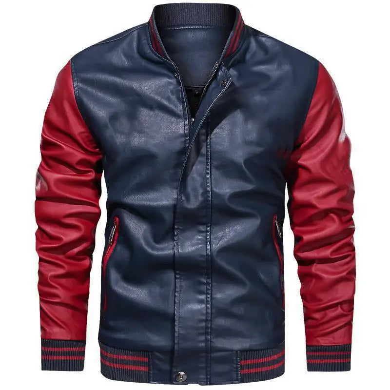 Men's Autumn Casual Baseball Collar PU Leather Jacket Contrasting Large Size Washed Leather Jacket Men's