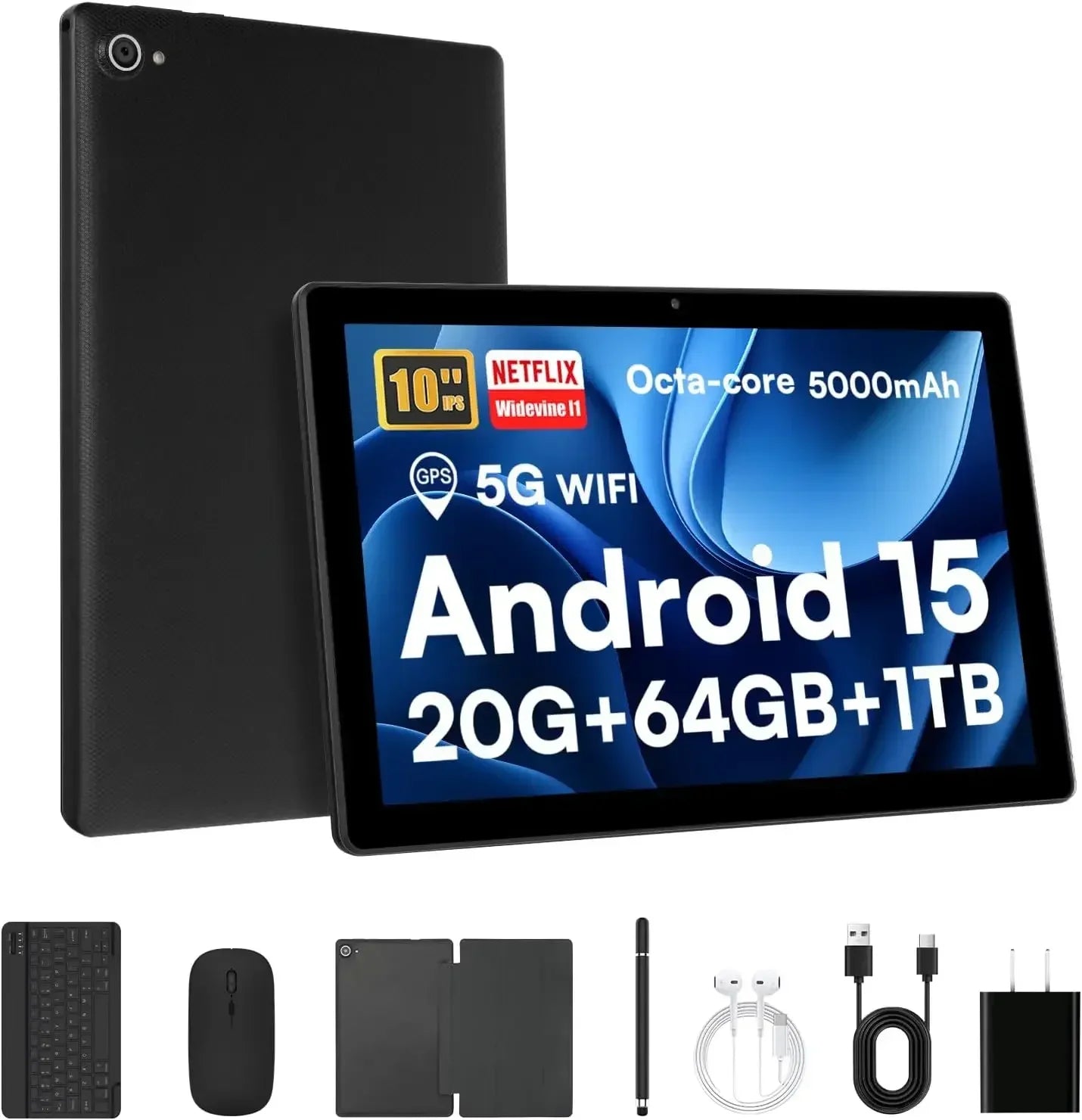 URAO Tablet 10 Inch Android 15 Octa-Core 20GB RAM 64GB ROM 1280x800 IPS Tablets PC WiFi 6 Bluetooth 5.3 Widevine L1 Keyboard Set