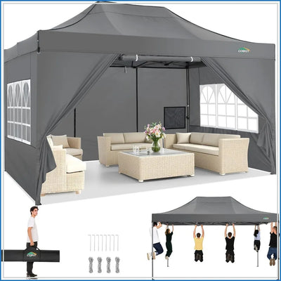 10x15 Pop Up Canopy Tent with 4 Sidewalls Heavy Duty | SAMAG
