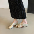 Metallic Wedge Sandals Women Cutout Bow Slippers Platform Thick Sole Closed Toe Mules Summer Outdoor Casual Beach Slides Shoes