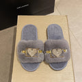 Love Chain Fluffy Women's Slippers Home Fashion Luxury Designer Shoes Woman Autumn Winter Faux Fuzzy Fur Slides Indoor Elegant