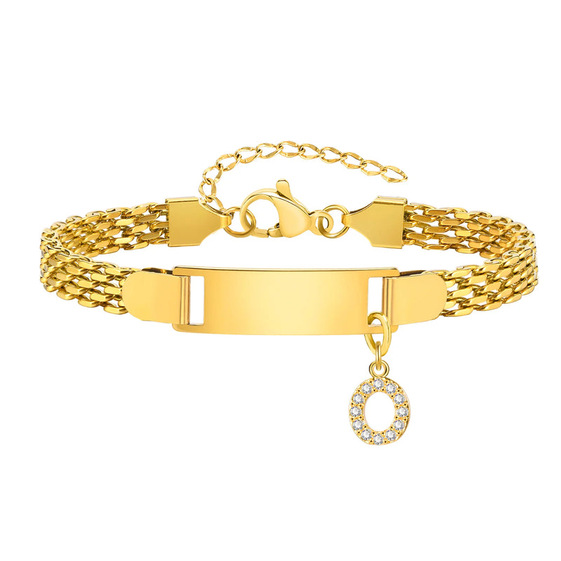 Vnox A-Z letters Baby Bracelets, Stainless Steel Strap Chain for Kids With Cute Letter Blank Bar, Children Jewelry Gift