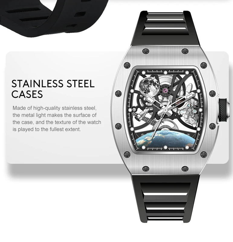 Hot Selling New High Quality Barrel Case Automatic Watch Stylish Sports Silicone Strap Mechanical Business Casual Watches