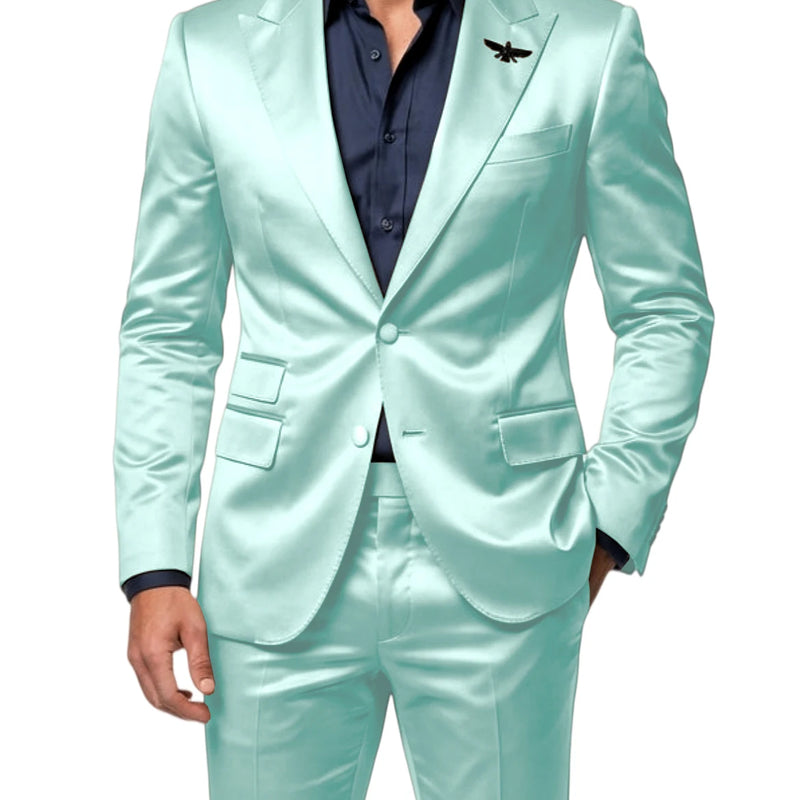 Men's Satin 2 - Piece Suit Set Slim Fit Peak Lapel Tuxedo Blazer With Straight Leg Pants For Wedding Party - View 16 | SAMAG