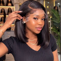 Straight Short Bob Wig Human Hair 13x4 Transparent Lace Front Wigs 230 Density Natural Black Bone Straight Short Human Hair Wigs