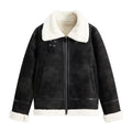 Men's Short Biker Style PU Leather Jacket Trendy Flight Coat Flip Collar Fur Lined Fashion Outerwear