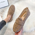 Lambwool Moccasins Femme Curly Sheep Fur Flats Woman Warm Plush Loafers Winter Cotton Shoes Women Furry Snow Boot