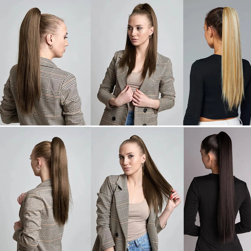 Synthetic Claw Clip On Ponytail Extension 22Inch Long Straight Wavy Ponytail Hair Ponytail With Claw Clip On Ponytail For Women