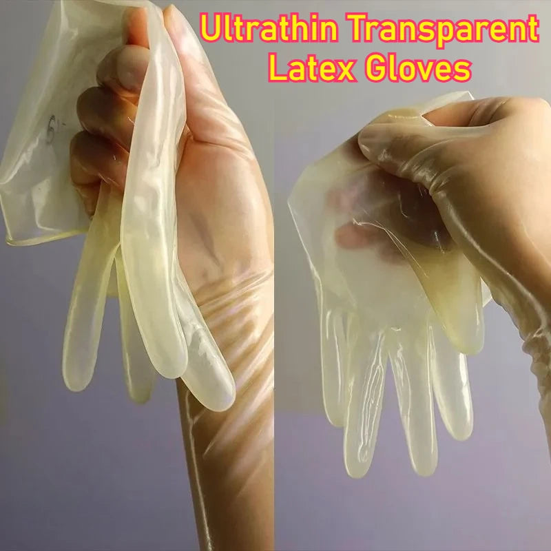 Latex Gloves Ultrathin Transparent Glossy with Oil Shiny Waterproof Elastic Stretchy Smooth Intimate Use Couples Night Lifestyle
