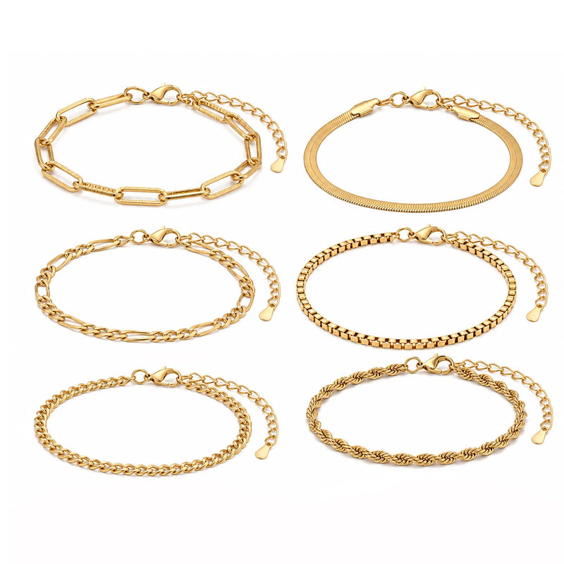 5Pcs Minimalist Chain Bracelets Women Stainless Steel Twist/Paperclip/Cuban Adjustable Stack Jewelry - Visuel 6 | SAMAG