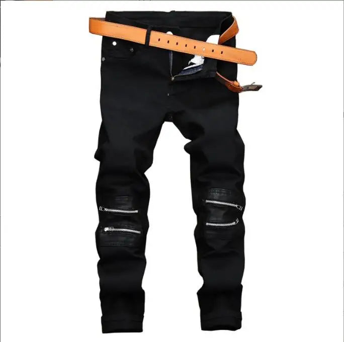 Fashionable New Men's Motorcycle Jeans Pleated Holes | SAMAG