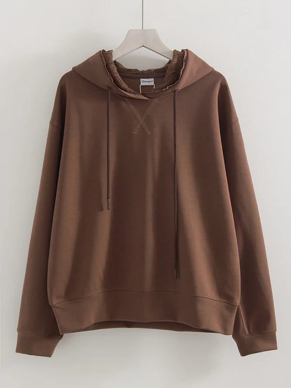 Brown Sweatshirts And Skirt Sets Ladies Elegant Officewear Skirt Suit With Lace 2 Pieces Hoodie Set With Skirt Women Autumn