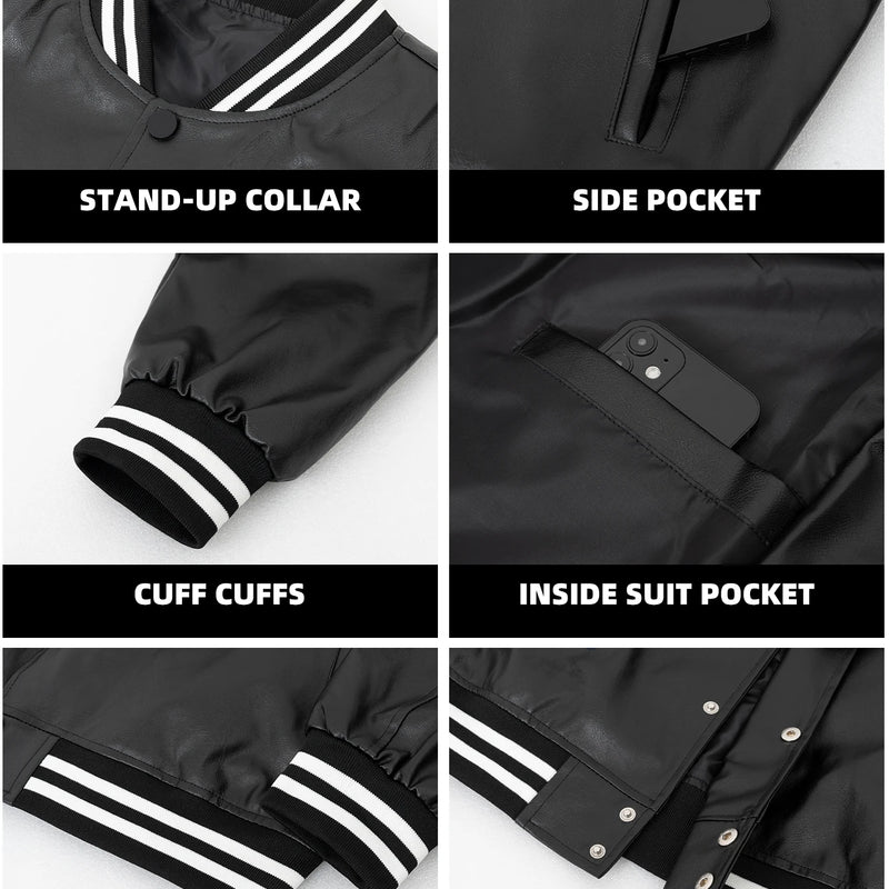 Men's Faux Leather Jackets Varsity Embroidered Baseball Coat Casual Daily Motorcycle Windbreaker Outerwear New in Jacket