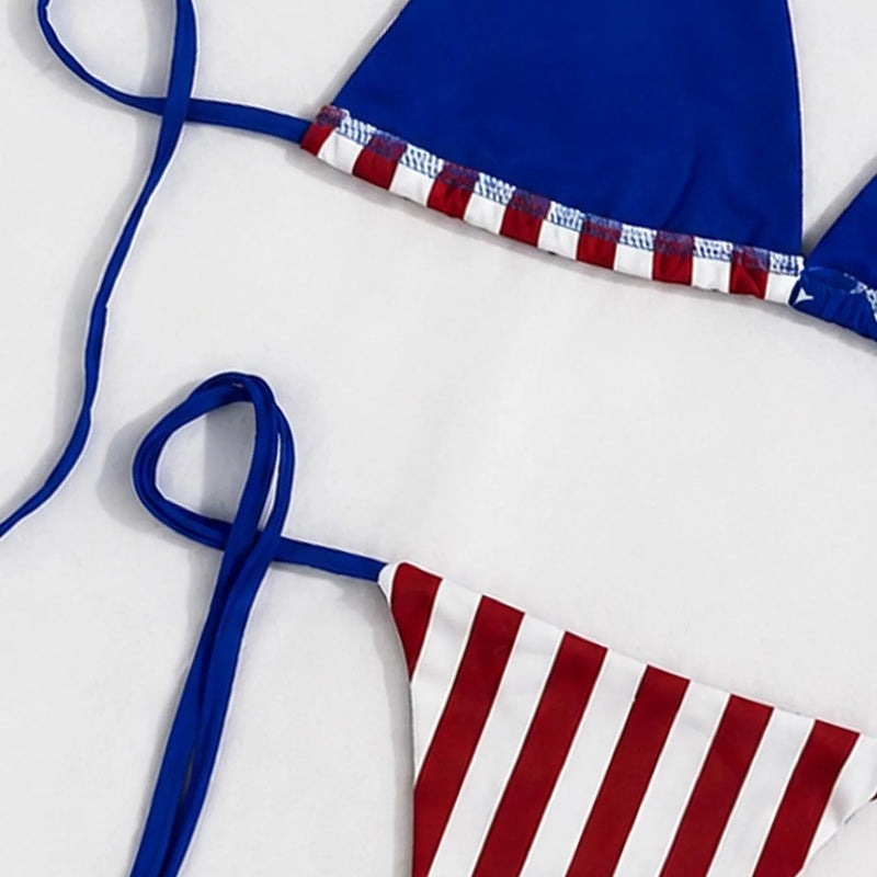 Vintage American Flag Print Bikini Set Halter String | SAMAG
