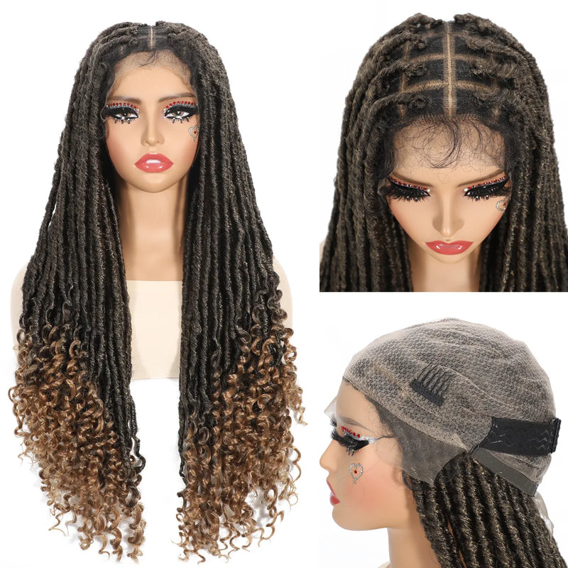 SQRDGQ Synthetic Hair Full Lace Wigs on Clearance Sale Long Braided Wigs Glueless Box Braids Woman Wigs Ombre Black Wig Woman