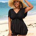 Plus Size Women's Two-Piece Swimsuit Black Solid Tankini | SAMAG
