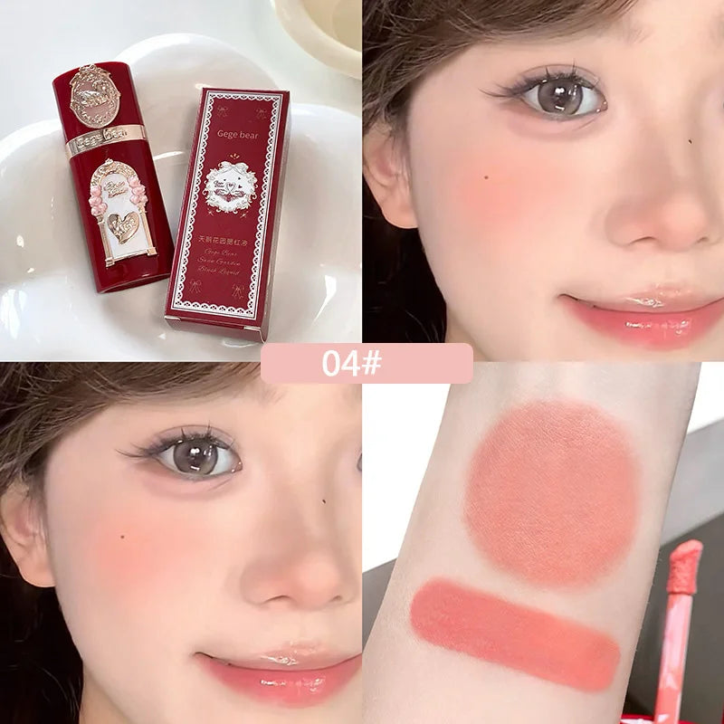 Gege Bear Strawberry Pink Liquid Blush Korean Makeup Matte Nude Apricot Tint Blusher Brighten Face Rubores Rouge Cute Makeup