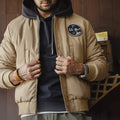 Maden Reversible MA-1 Flight Jackets for Men Baseball Collar Small Square Texture Fall and Winter Thickened Coats Cotton Jacket
