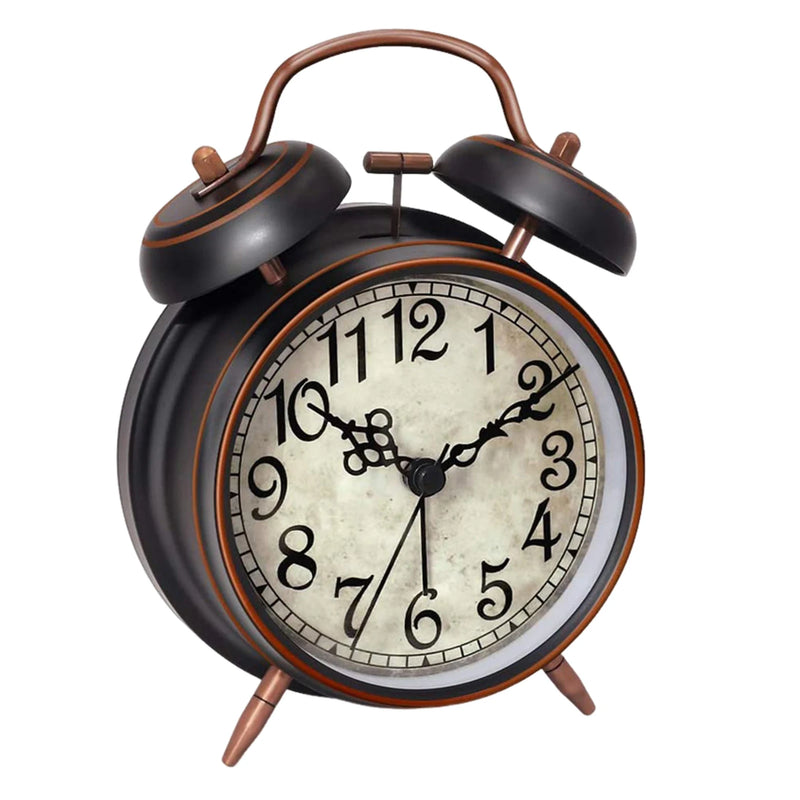 Super-Loud Twin-Bell Alarm Clock,Retro Non-Ticking Desk Clock,Antique Copper Bedside Alarm Clock With Nightlight For Desktop