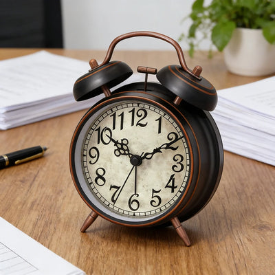 Super-Loud Twin-Bell Alarm Clock, Retro Non-Ticking Desk | SAMAG