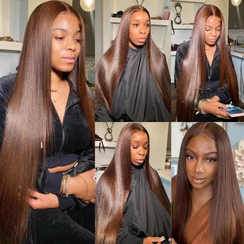 Dark Brown Lace Front Human Hair Wigs Bone Straight HD Lace Wigs Chocolate Brown Glueless Wigs Human Hair Realy 180% Density