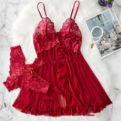 Sexy Lingerie Set Women Deep V Slip Dress Thong Erotic | SAMAG