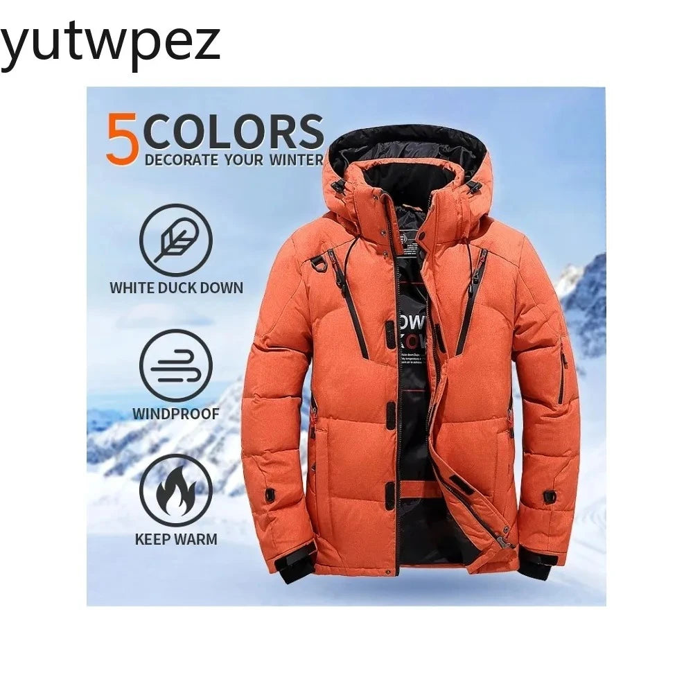Outdoor Hiking Sports Running Down Jacket Men White Duck Winter Coat Windproof Warm Parka Travel Camping Overcoat Thicken Hooded