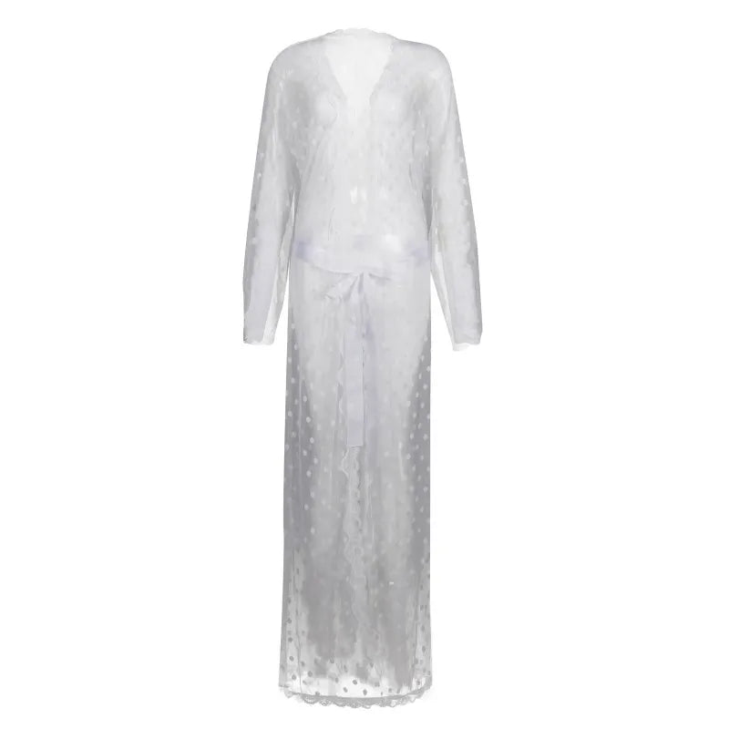 Men Robe Long Sleeves Bathrobe Kimono Mens Pajamas Lace See-through Bathrobe Night Dressing Gown With Jockstrap Thong Set