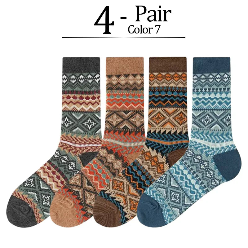 4 Pairs Man Short Socks Retro Bohemian Stripe Style | SAMAG