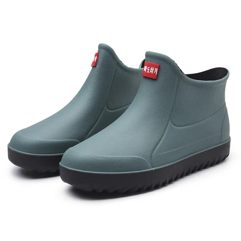 Men's Rain Boots Waterproof Rubber Shoes Outdoor Hiking Fishing Shoes PVC Kitchen Work Water Shoes Slip on Non-slip Ankle Boots